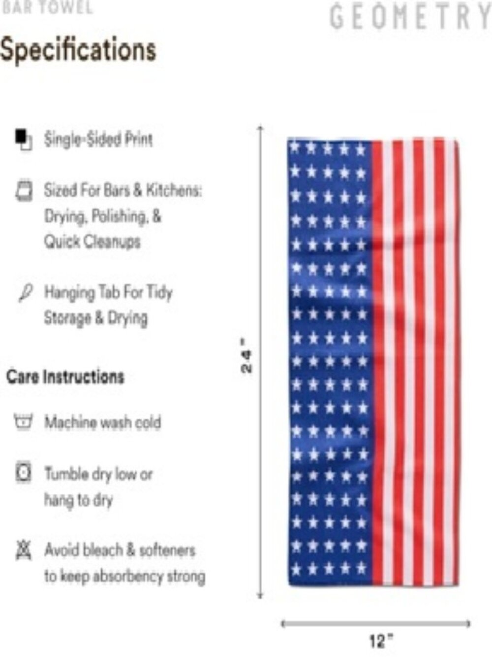 GEOMETRY American Flag Bar Towels - Red, White & Blue (Bundle of 3) - Picture 3 of 3